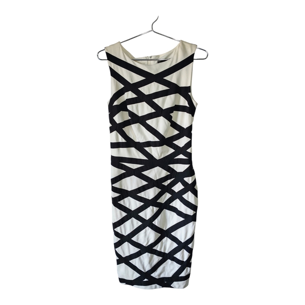 Tadashi Shoji Women's Size Small Cocktail Dress White Black Contrast Ribbon